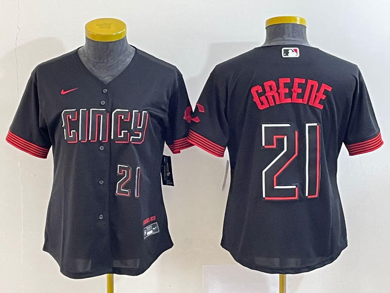 Women's Cincinnati Reds #21 Hunter Greene Black 2023 City Connect With Patch Stitched Baseball Jersey(Run Small)